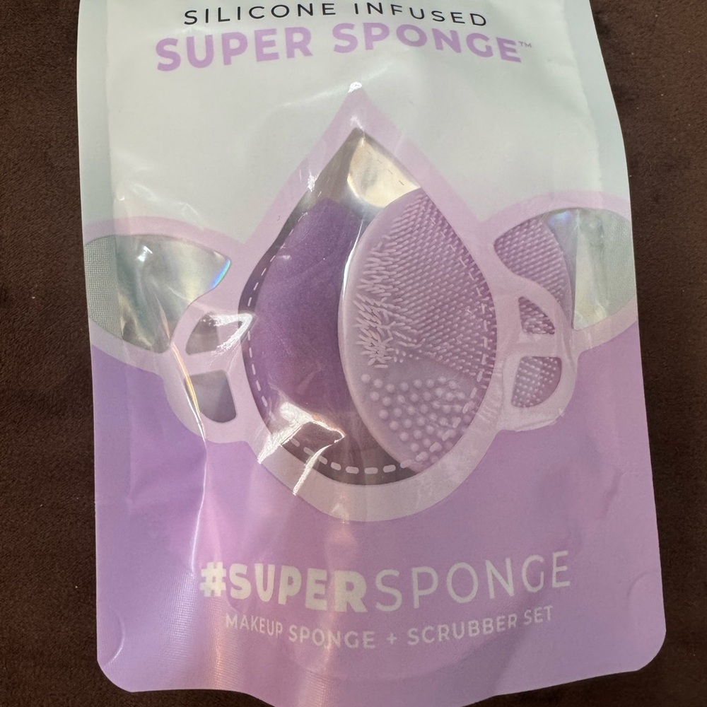 Silicone Infused Makeup Sponge + Scrubber Set - Purple